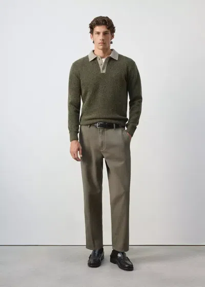 Mango Pull-over Polo Maille Laine Et Alpaga Mélangés In Green