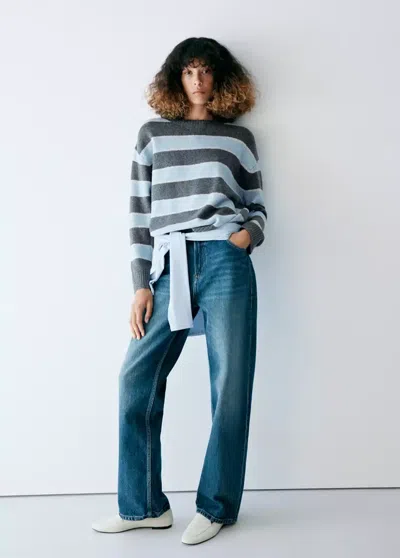 Mango Pull-over Rayé Col Rond In Bleu Ciel