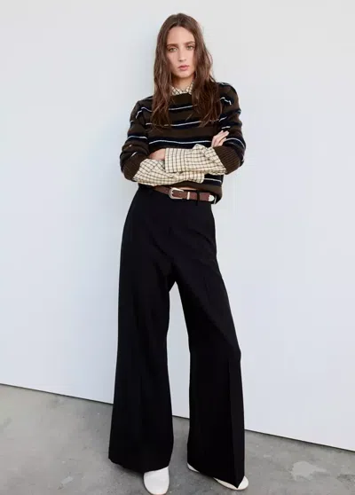 Mango Pull-over Rayé Col Rond In Marron