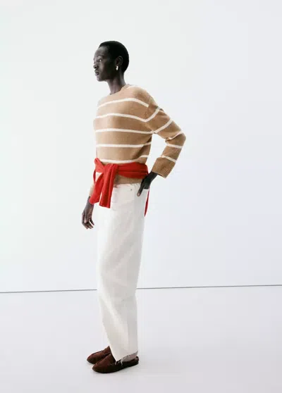 Mango Pull-over Rayé Col Rond In Marron Moyen