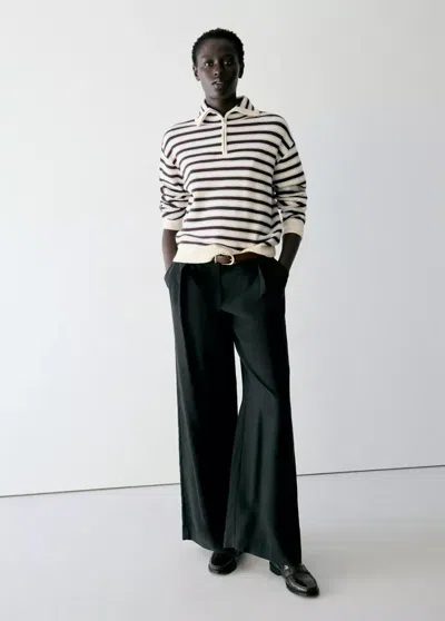 Mango Pull-over Rayures Col Montant In Chocolat