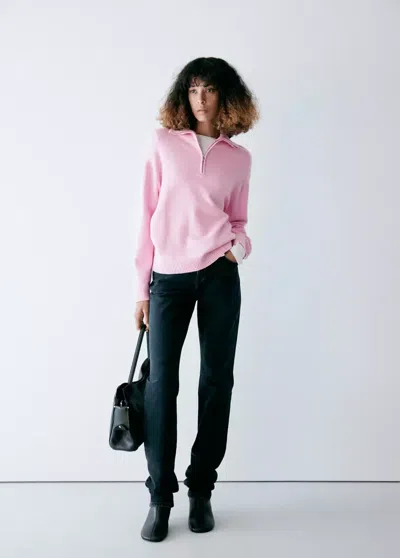 Mango Pull-over Rayures Col Montant In Rose Clair