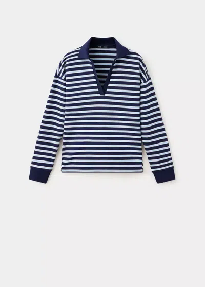 Mango Pull-over Rayures Col Polo In Blue