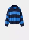 Mango Pull-over Rayures Col Polo In Blue