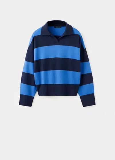Mango Pull-over Rayures Col Polo In Blue