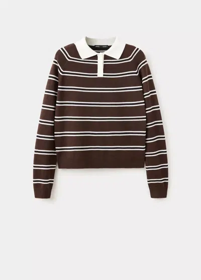 Mango Pull-over Rayures Col Polo In Brown