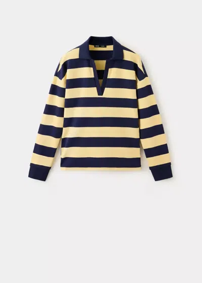 Mango Pull-over Rayures Col Polo In Blue