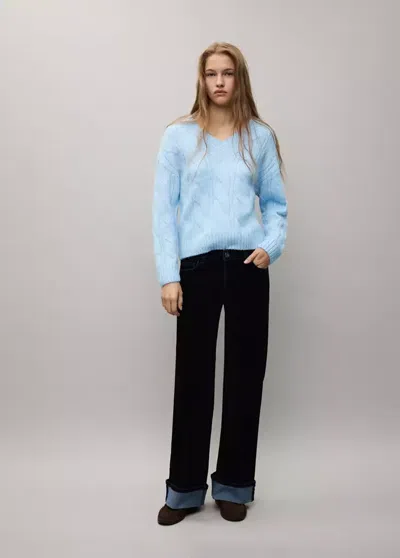 Mango Pull-over Torsades Col V In Bleu Ciel