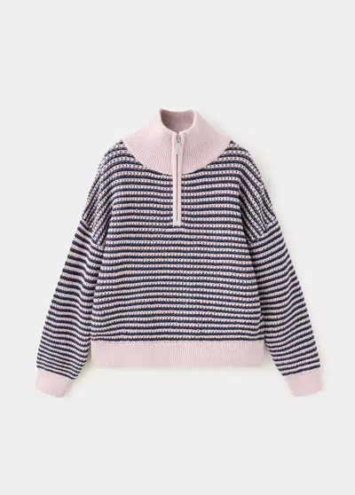 Mango Kids' Pull-over Zippé Rayures In Violet Clair/pastel