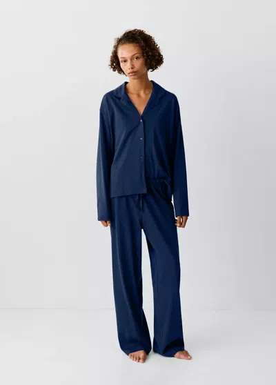 Mango Pyjama Complet 100 % Coton In Bleu Marine