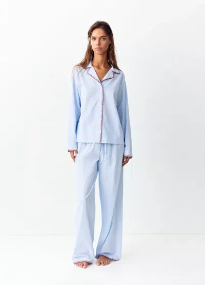 Mango Pyjama Complet À Rayures Avec Détail Surpiqué In Bleu