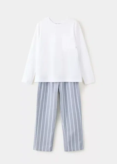 Mango Kids' Pyjama Complet À Rayures In Blanc