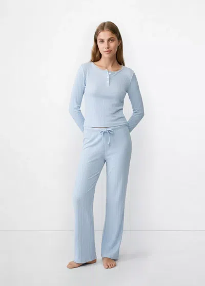 Mango Pyjama Complet Coton Liseré In Vert D´eau