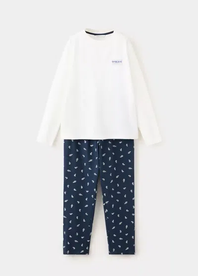 Mango Kids' Pyjama Complet En Coton À Motif Fusées In Blanc Cassé