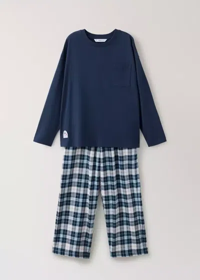 Mango Kids' Pyjama Complet En Flanelle À Carreaux In Blue