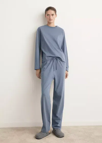 Mango Pyjama Deux Pièces Coton Uni In Bleu Encre