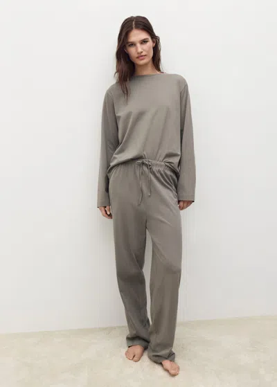 Mango Two-piece Plain Cotton Pajamas In Brown