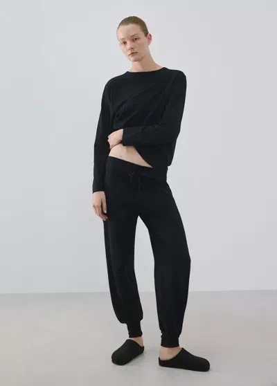 Mango Pyjama Deux Pièces Coton Uni In Noir