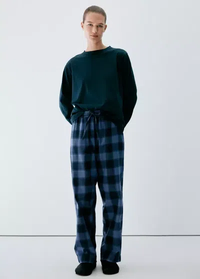 Mango Pyjama Deux Pièces En Flanelle À Carreaux In Bleu