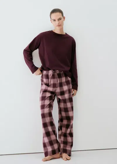 Mango Pyjama Deux Pièces En Flanelle À Carreaux In Rose