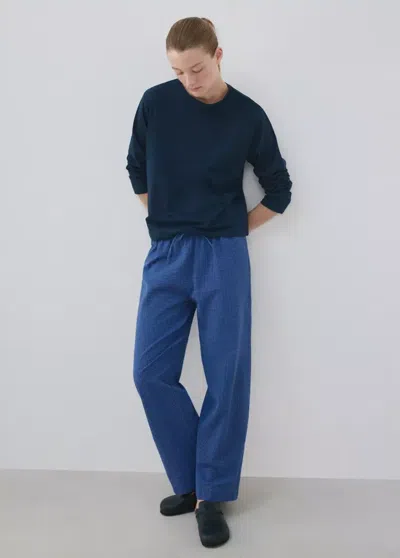 Mango Pyjama Deux Pièces Rayures Seersucker In Blue