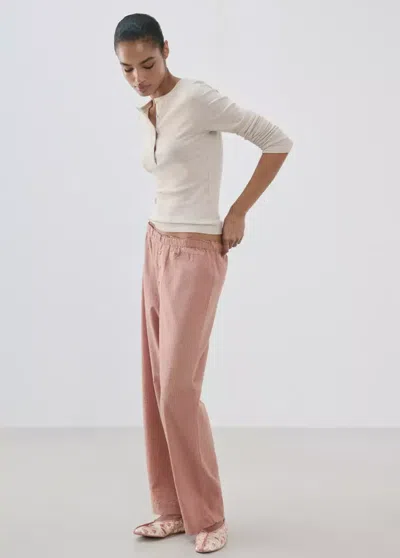 Mango Pyjama Deux Pièces Rayures Seersucker In Pink