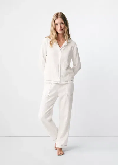 Mango Pyjama Deux Pièces Surpiqûre In White
