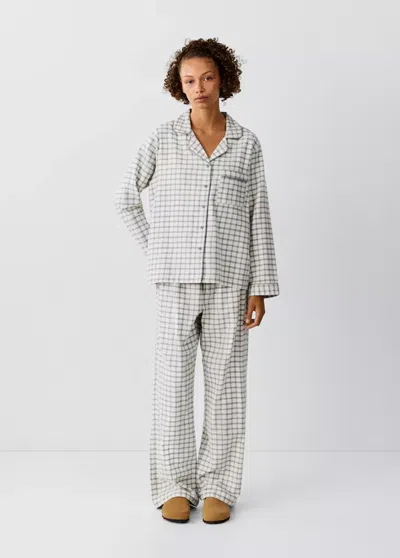 Mango Pyjama En Coton À Carreaux Avec Passepoil Contrastant In Blanc Cassé