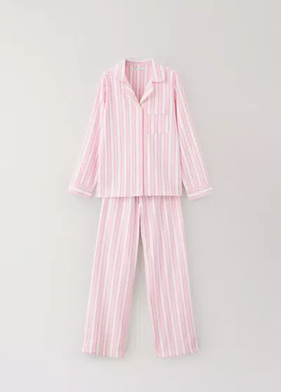 Mango Pyjama En Coton À Rayures Avec Détail Passepoilé In Rose