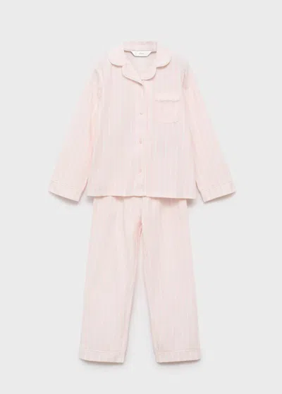 Mango Kids' Striped Long Pyjamas Pastel Pink