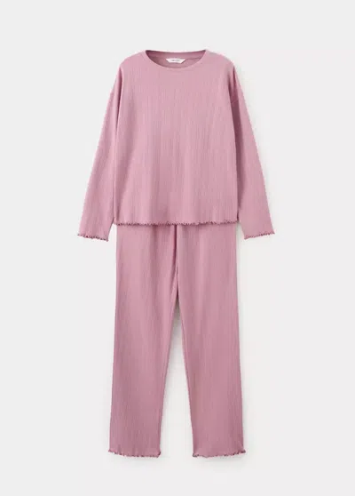 Mango Kids' Pyjama Long Maille Côtelée In Pink