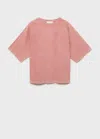 Mango Cotton Blend Terry T-shirt In Pink