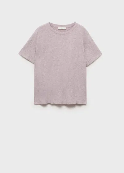 Mango Short-sleeved Cotton T-shirt Blue In Lilac