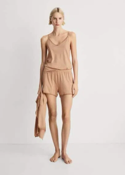 Mango Pyjama Top Medium Brown