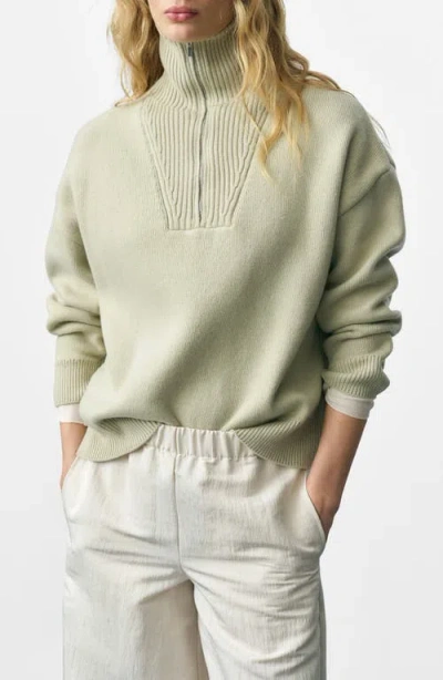 Mango Quarter Zip Pullover In Green Apple