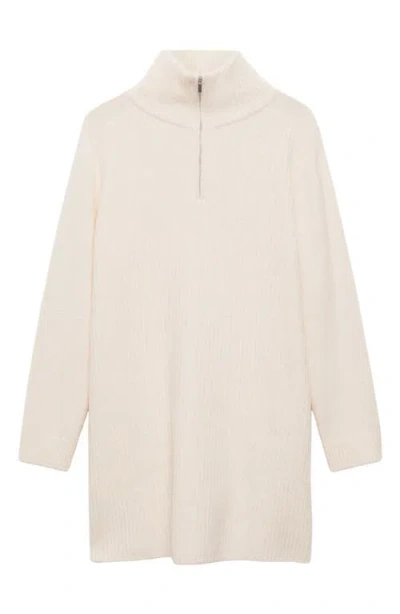 Mango Quarter Zip Rib Sweater Dress In Ecru