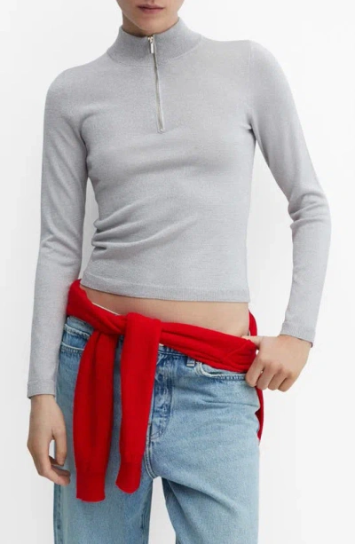 Mango Quarter Zip Rib Sweater In Silver