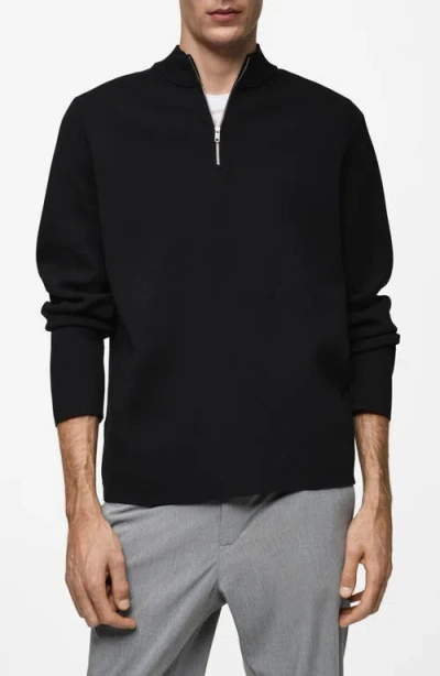 Mango Quarter Zip Sweater In Black