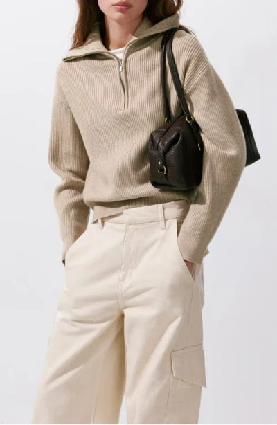 Mango Quarter Zip Sweater In Neutral