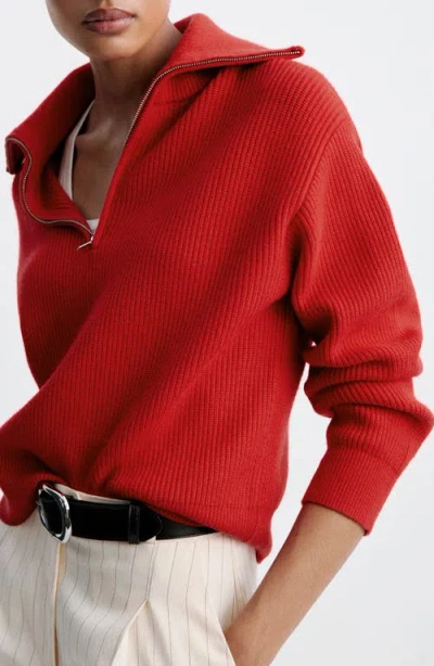 Mango Quarter Zip Sweater In Red