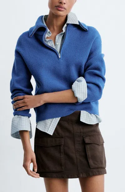 Mango Quarter Zip Sweater In Blue