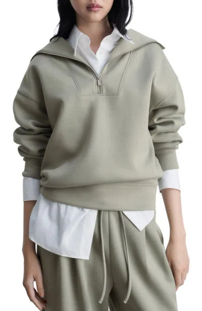 Mango Quarter Zip Sweatshirt In Khaki