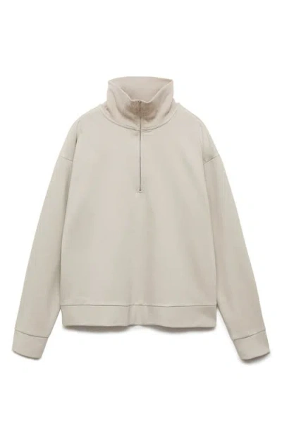 Mango Quarter Zip Sweatshirt In Light/ Pastel Grey