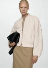Mango Quilted Bomber Jacket In Écru
