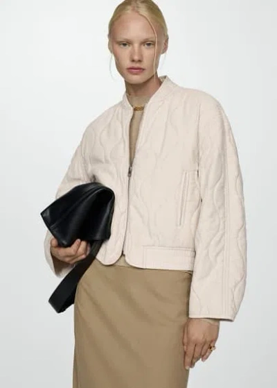 Mango Quilted Bomber Jacket In Écru