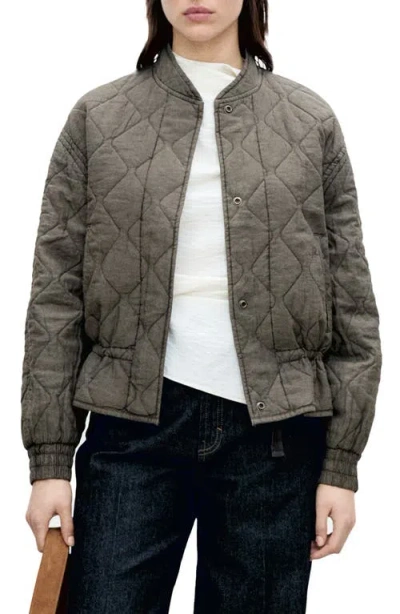 Mango Quilted Bomber Jacket In Grey