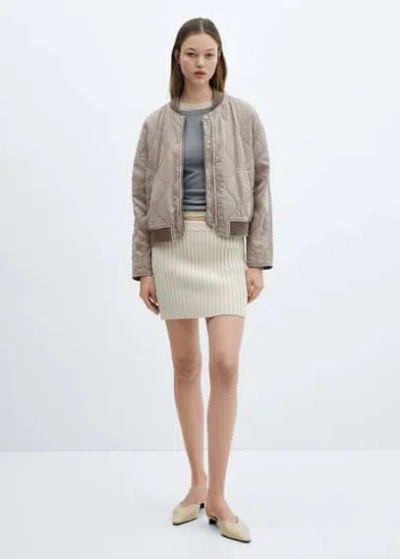 Mango Quilted Bomber Jacket Light Heather Grey In Gris Chiné Clair