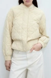 Mango Quilted Bomber Jacket In Pastel Yellow