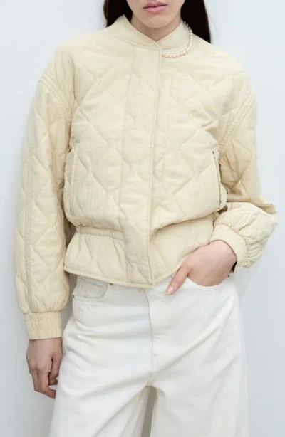 Mango Quilted Bomber Jacket In Pastel Yellow
