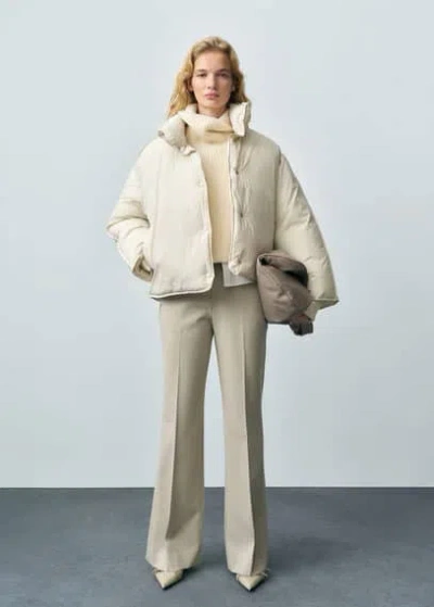 Mango Quilted Crop Anorak Ecru
